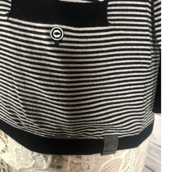 G - Star Raw V neck sweater striped black & white long fitted size large - Picture 6 of 12